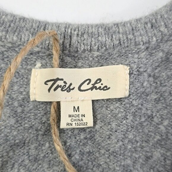 Tres Chic Women's Grey Wool Blend Open Front Long Cardigan Patch Pockets Size M - Picture 7 of 14